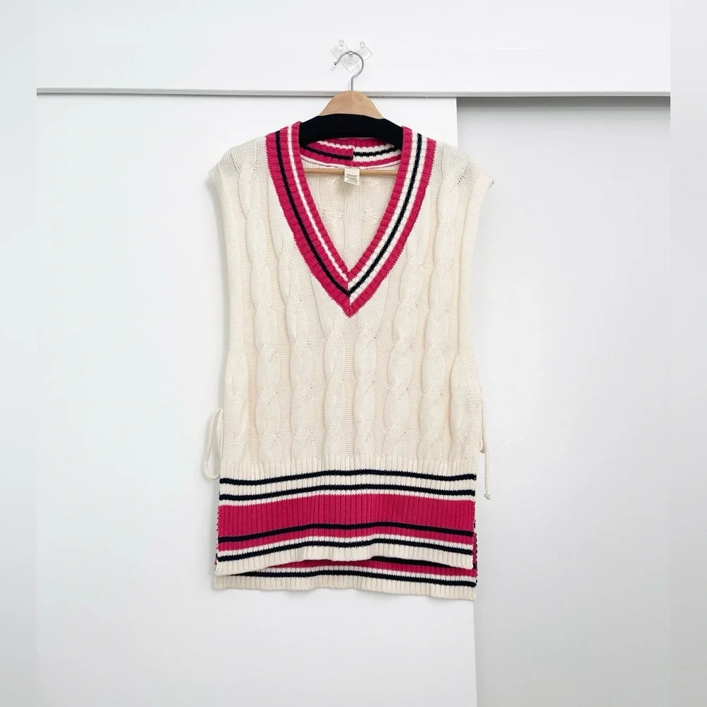 NWOT Free People Coastal Prep Cotton Knit Vest Sweater Pullover One Size